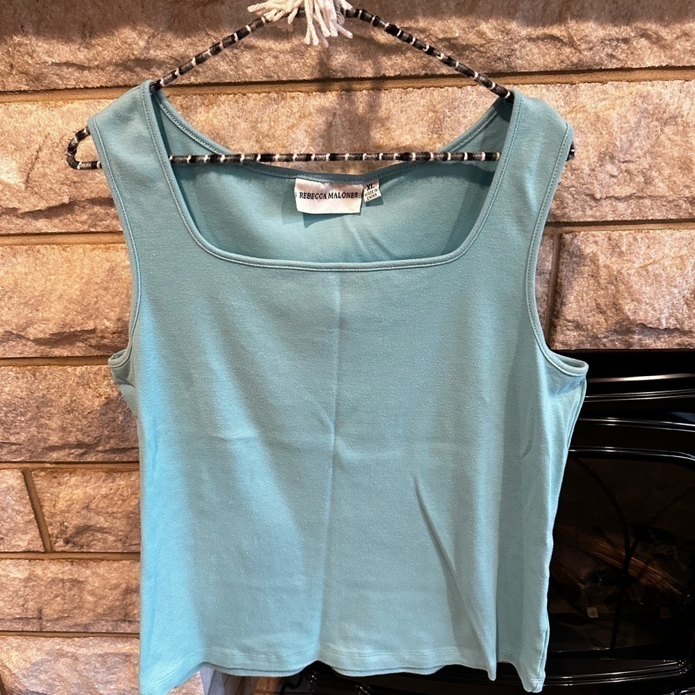 Rebecca Malone Light Teal Square Neck Tank Top